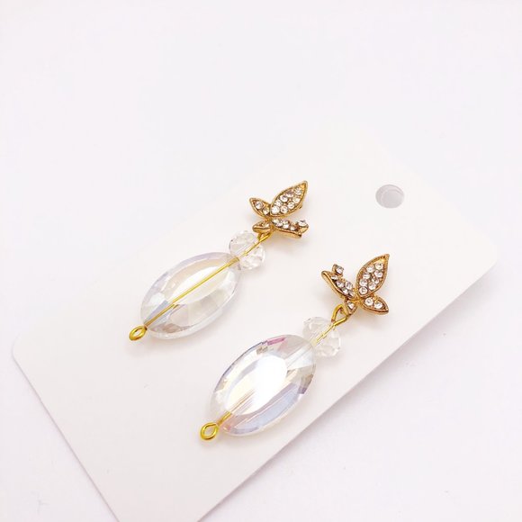 Gold Plated Crystal Butterfly Dangle Drop Earrings - Picture 3 of 6